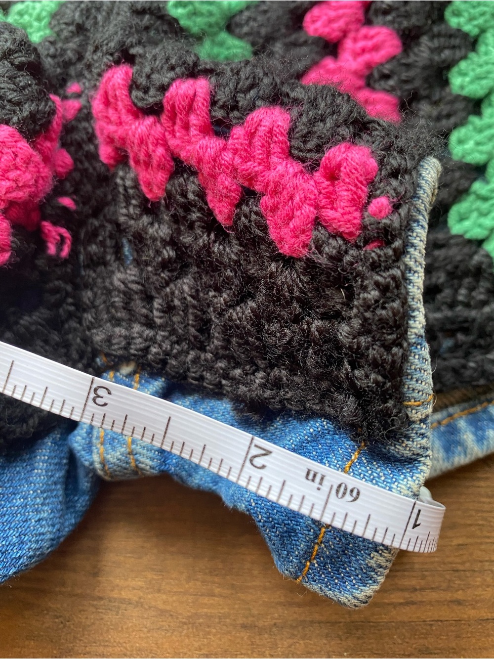 FARM Rio Crochet-Panel Denim Shorts in Black with Green, Pink, Orange, Blue - Picture 11 of 11